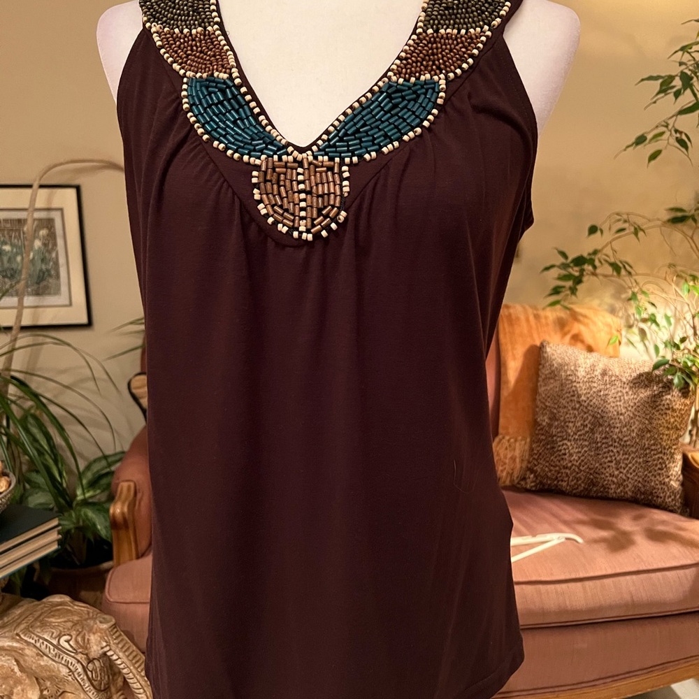 Dark Chocolate Bentley a. Medium Tank With Embellished Deep V Neckline